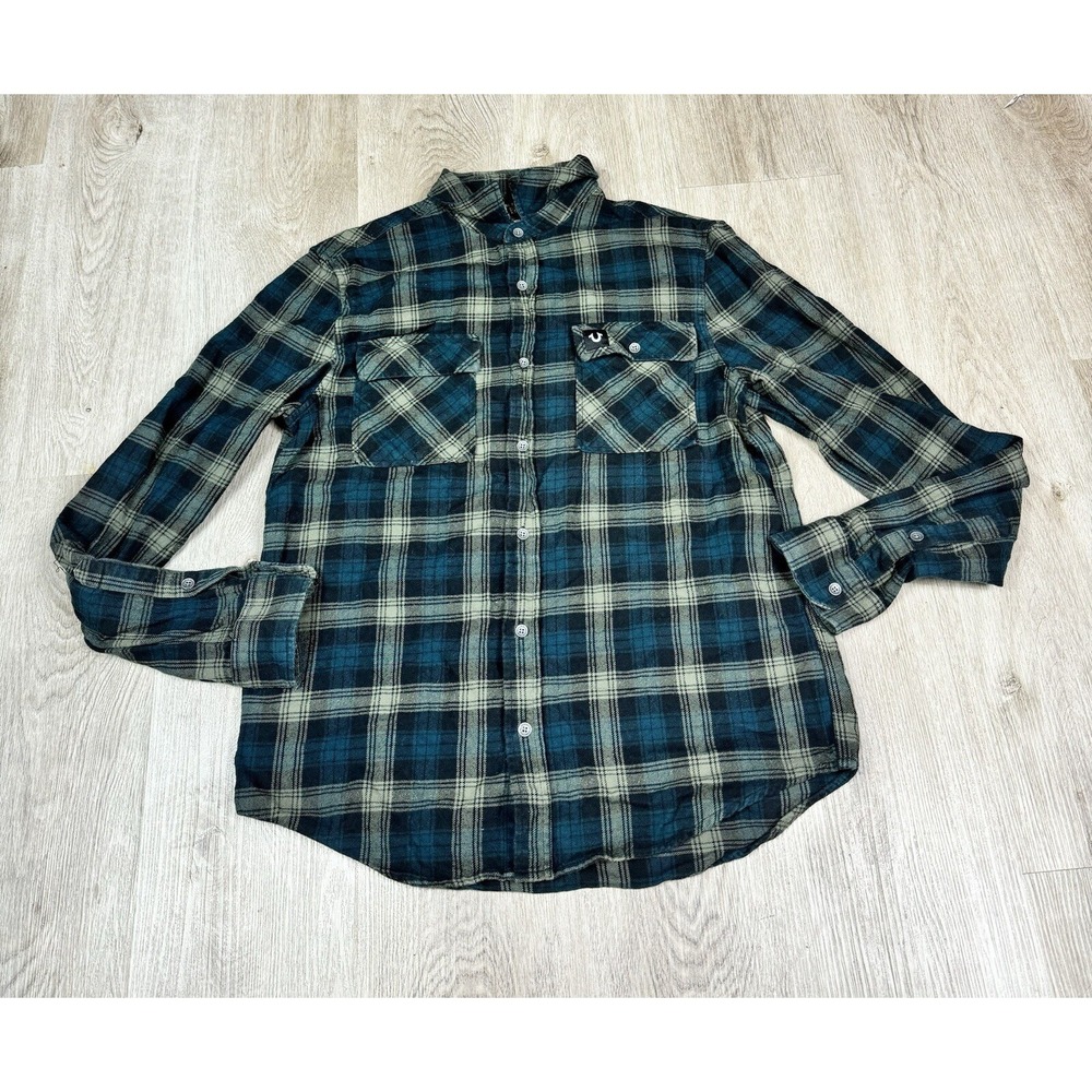True Religion Mens Flannel Shirt Plaid Button‎ Down Long Sleeve Casual Medium
